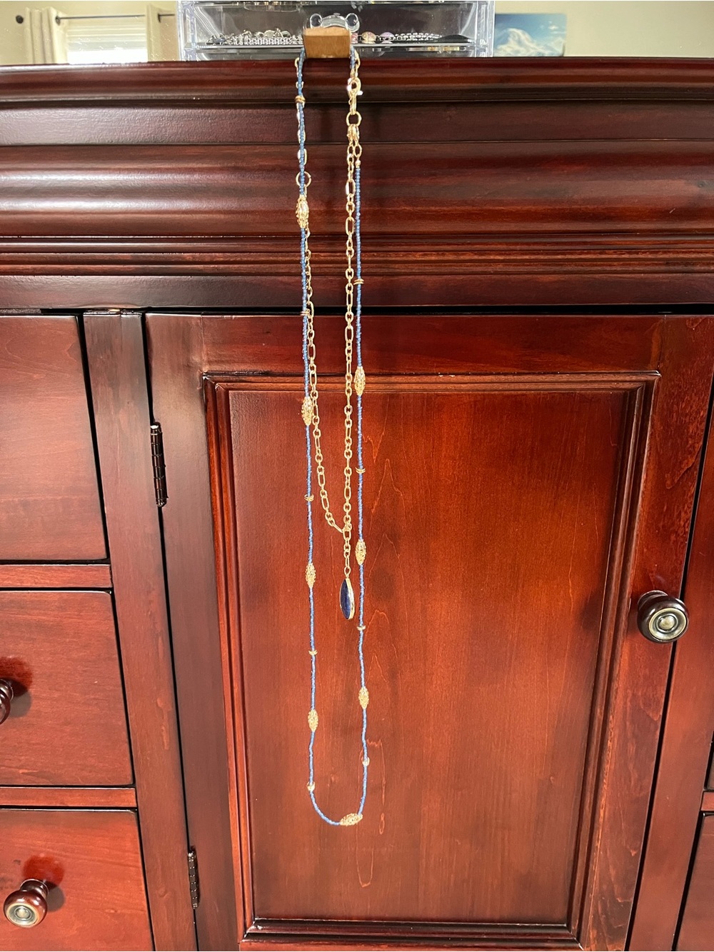 Chico's Blue and Gold Long Layered Necklace